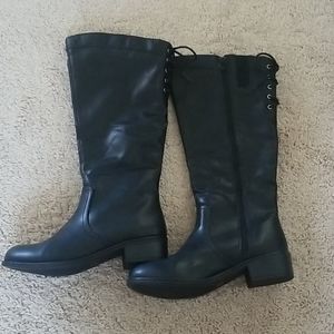 Black knee high zip up boots